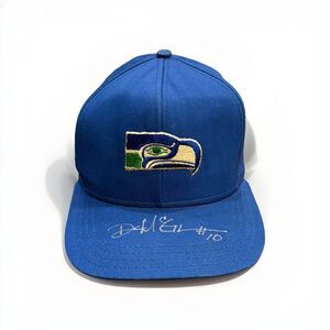 Vintage 90s AJD Mens Blue NFL Seattle Seahawks SnapBack Hat Dan Mcwire #10 Sig